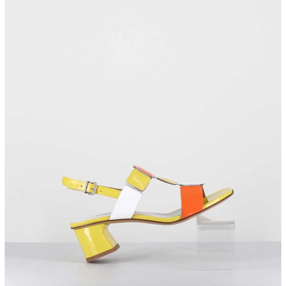 Sandales 60S En Cuir Vernis Jaune Orange Blanc - Lefai8 Vernice Egg
