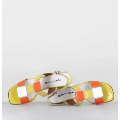 Sandales 60S En Cuir Vernis Jaune Orange Blanc - Lefai8 Vernice Egg