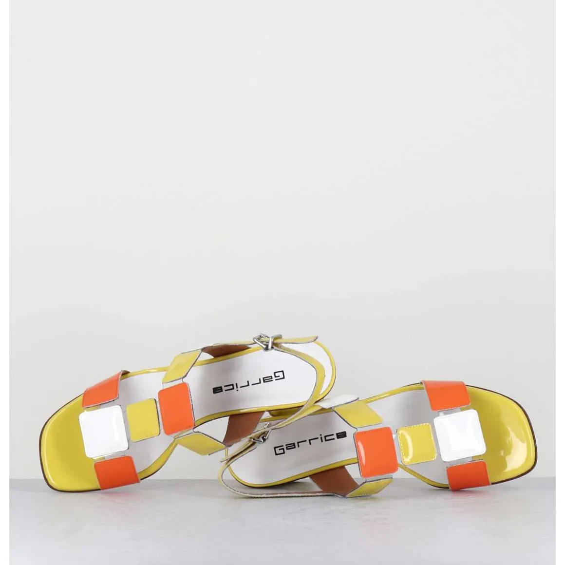 Sandales 60S En Cuir Vernis Jaune Orange Blanc - Lefai8 Vernice Egg