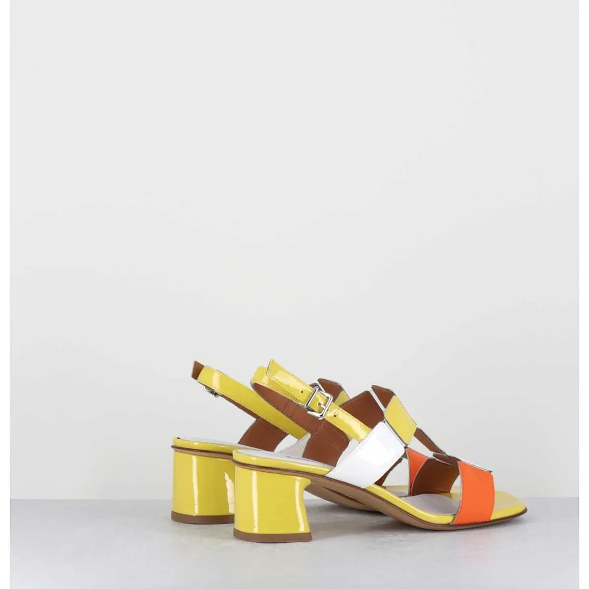 Sandales 60S En Cuir Vernis Jaune Orange Blanc - Lefai8 Vernice Egg