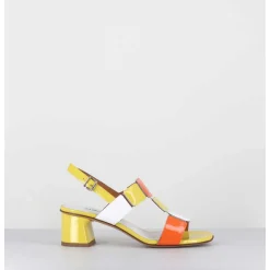 Sandales 60S En Cuir Vernis Jaune Orange Blanc - Lefai8 Vernice Egg