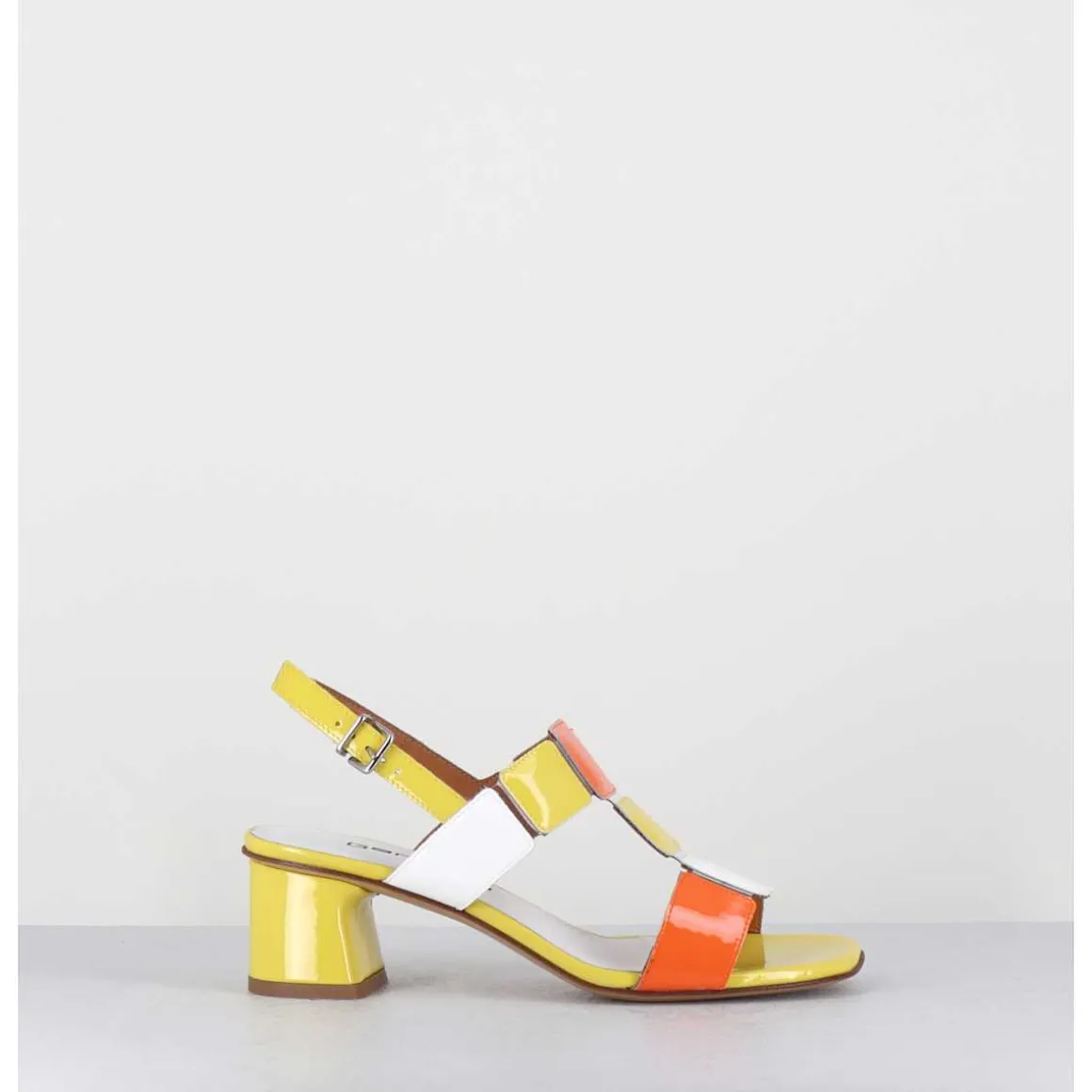 Sandales 60S En Cuir Vernis Jaune Orange Blanc - Lefai8 Vernice Egg