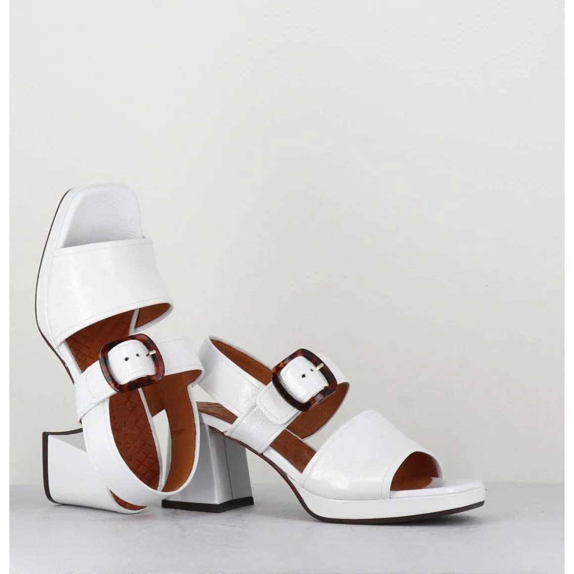 Sandales 70S En Cuir Vernis Naplak Blanc - Ginka42 Salou Blanco