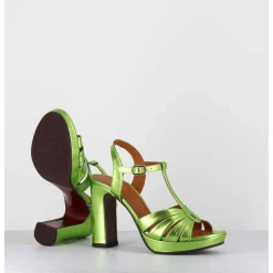 Sandales Salome Talon Haut Cuir Metallise Vert - Cafra Citroen Lima