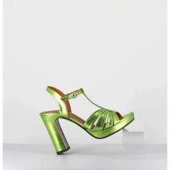 Sandales Salome Talon Haut Cuir Metallise Vert - Cafra Citroen Lima