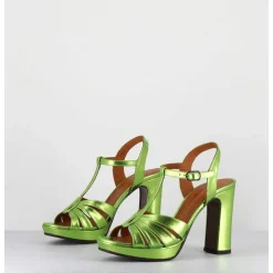 Sandales Salome Talon Haut Cuir Metallise Vert - Cafra Citroen Lima