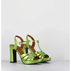 Sandales Salome Talon Haut Cuir Metallise Vert - Cafra Citroen Lima