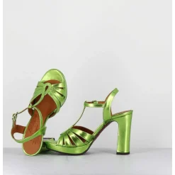 Sandales Salome Talon Haut Cuir Metallise Vert - Cafra Citroen Lima