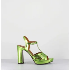 Sandales Salome Talon Haut Cuir Metallise Vert - Cafra Citroen Lima