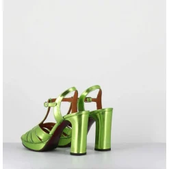 Sandales Salome Talon Haut Cuir Metallise Vert - Cafra Citroen Lima
