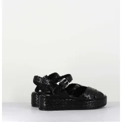 Sandales Semelle Epaisse En Cuir Tresse Noir - Vero24 Nero
