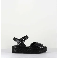 Sandales Semelle Epaisse En Cuir Tresse Noir - Vero24 Nero