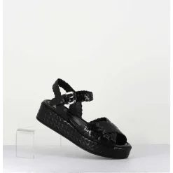 Sandales Semelle Epaisse En Cuir Tresse Noir - Vero24 Nero