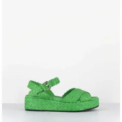 Sandales Semelle Epaisse En Cuir Tresse Vert Pomme - Vero24 Kiwi