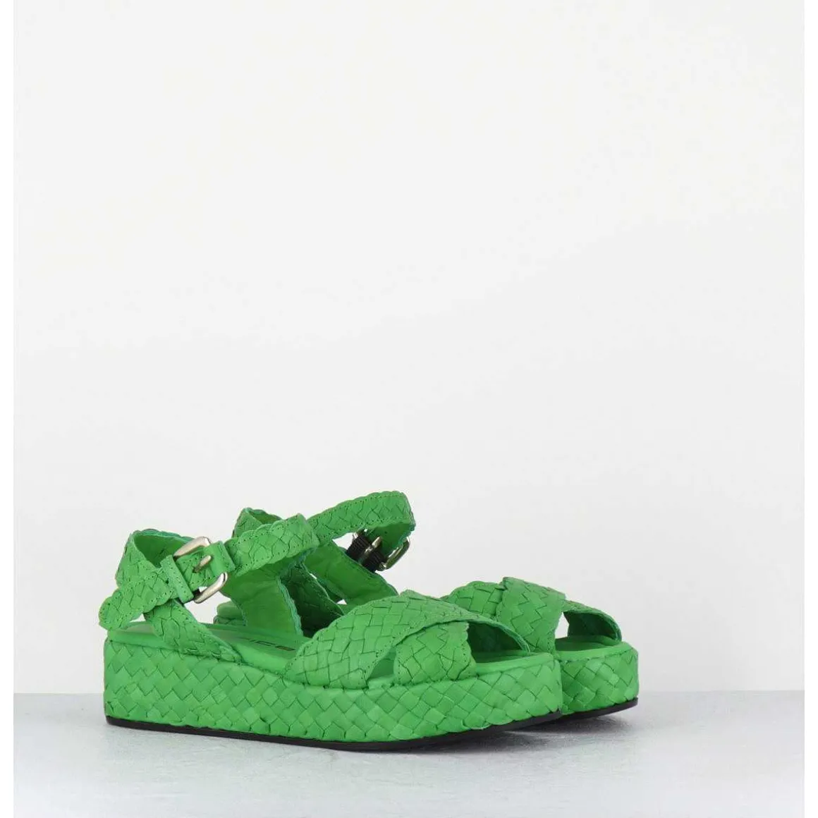 Sandales Semelle Epaisse En Cuir Tresse Vert Pomme - Vero24 Kiwi