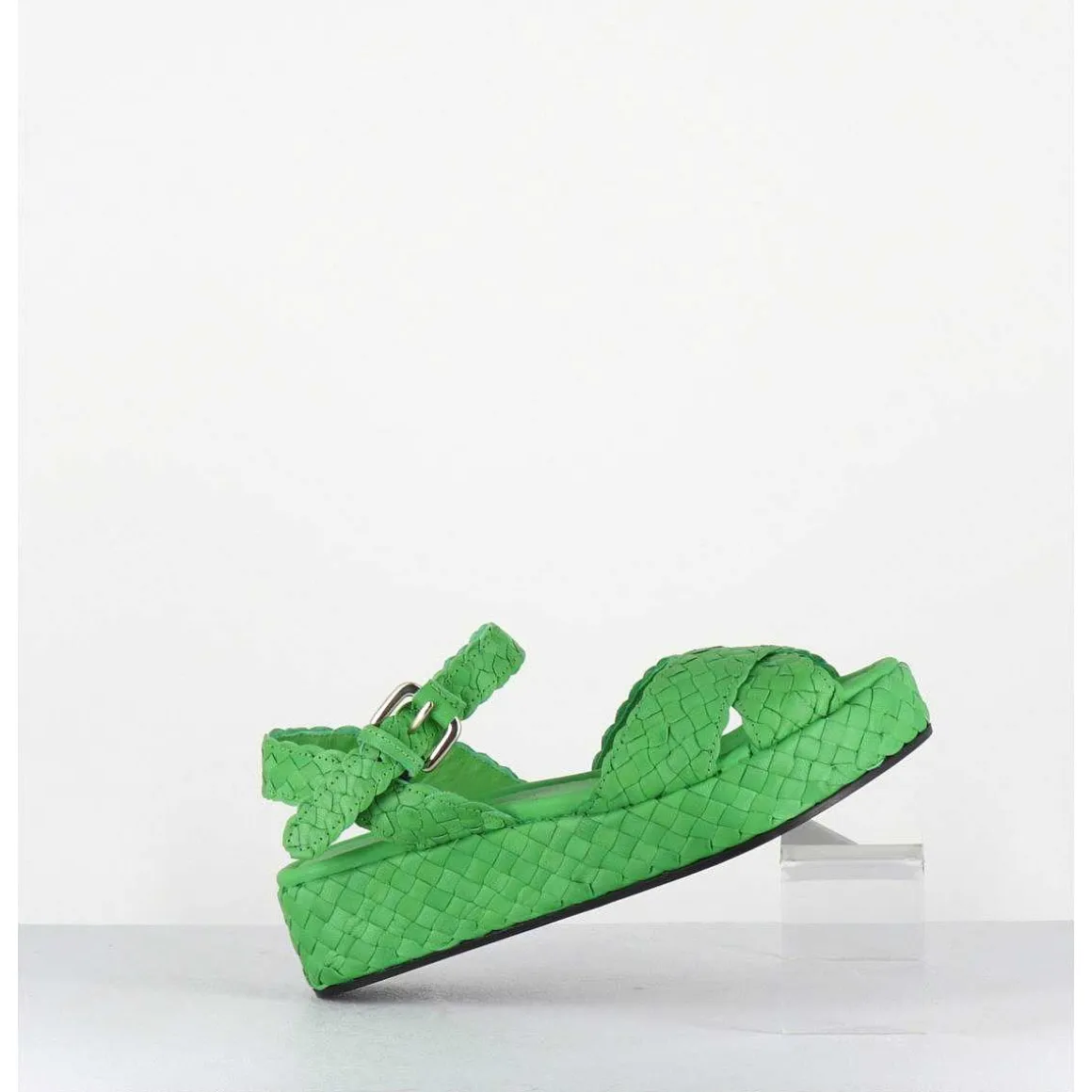 Sandales Semelle Epaisse En Cuir Tresse Vert Pomme - Vero24 Kiwi