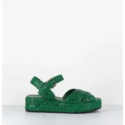 Sandales Semelle Epaisse En Cuir Tresse Vert - Vero24 Mela