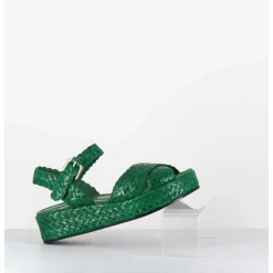 Sandales Semelle Epaisse En Cuir Tresse Vert - Vero24 Mela