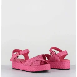 Sandales Semelle Epaisse En Cuir Tresse Rose Bonbon - Vero24 Fresa