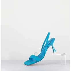 Sandales Slingback Bout Carre En Cuir Bleu - Milena Nappa Danube