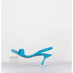 Sandales Slingback Bout Carre En Cuir Bleu - Milena Nappa Danube