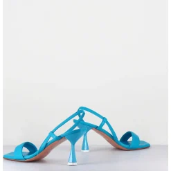 Sandales Slingback Bout Carre En Cuir Bleu - Milena Nappa Danube
