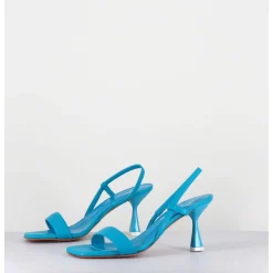 Sandales Slingback Bout Carre En Cuir Bleu - Milena Nappa Danube