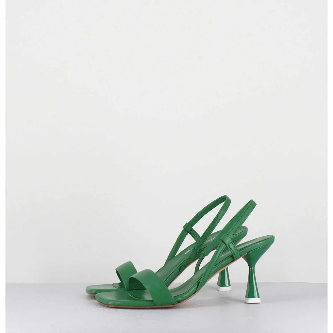 Sandales Slingback Bout Carre En Cuir Vert - Milena Nappa Rucola