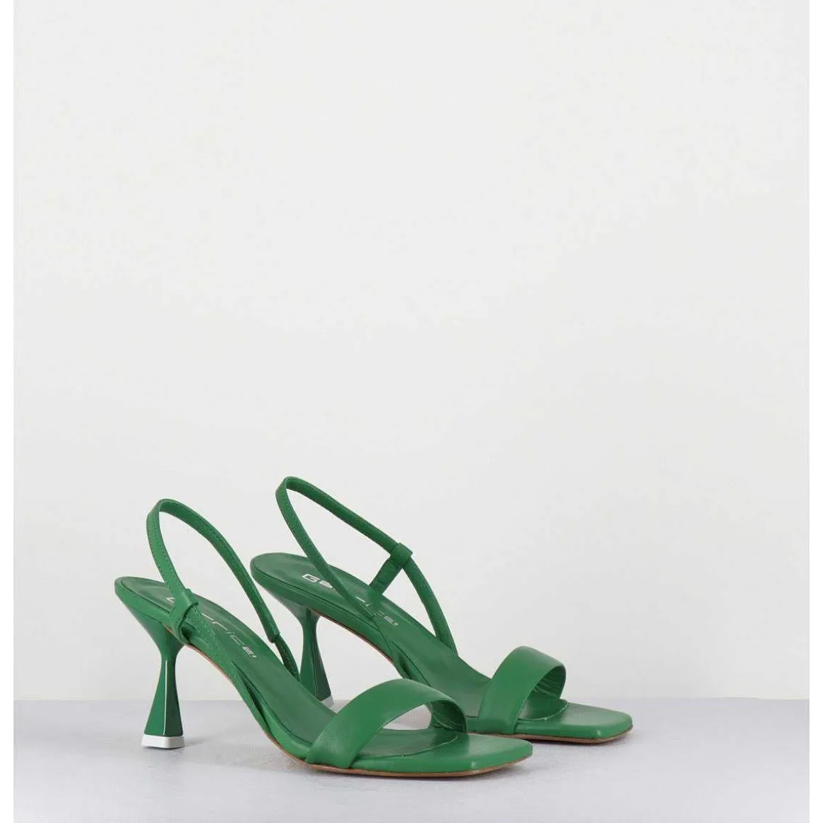 Sandales Slingback Bout Carre En Cuir Vert - Milena Nappa Rucola