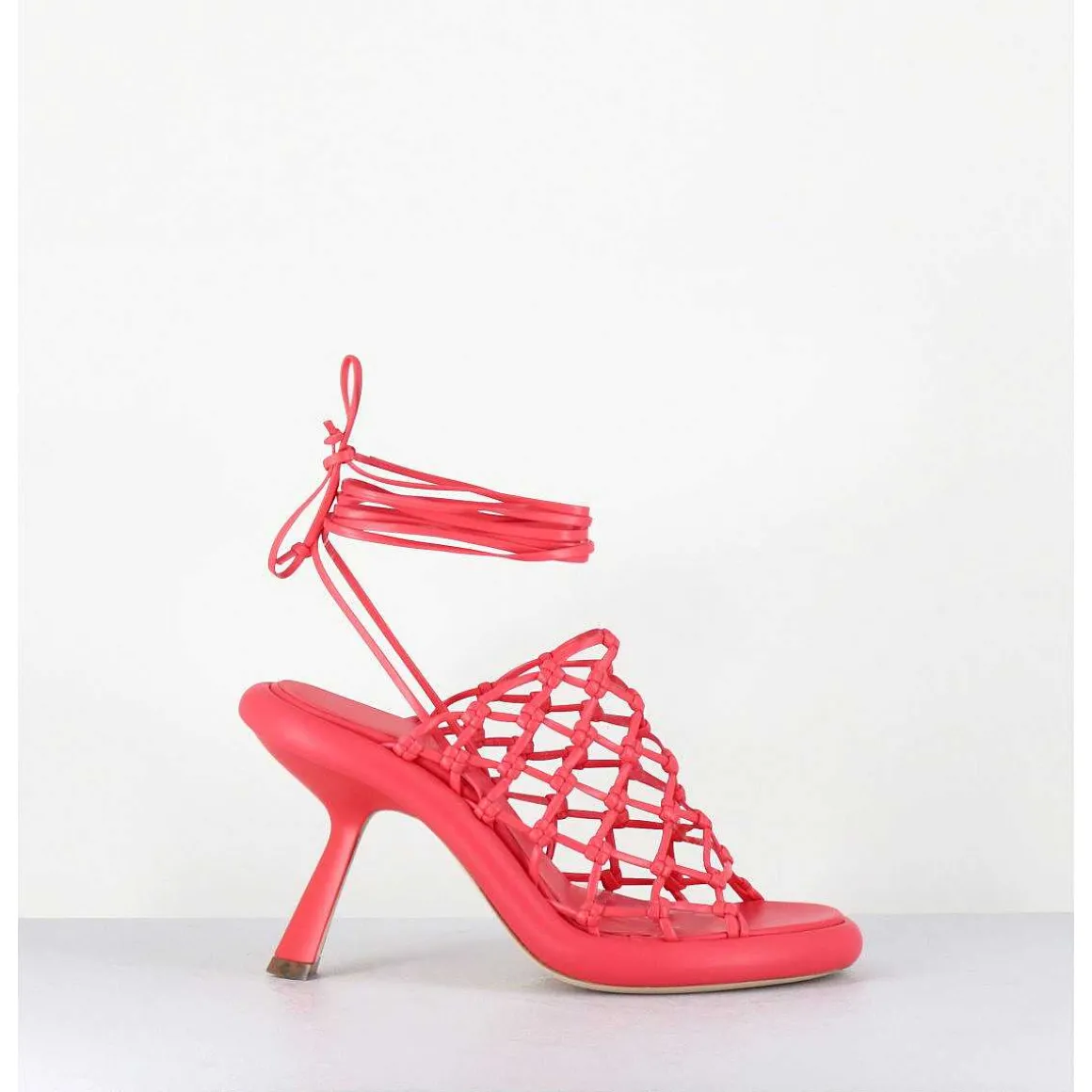 Sandales Talon Destructure En Cuir Tresse Rose - 1C6962D Bright Red