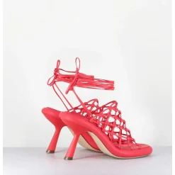Sandales Talon Destructure En Cuir Tresse Rose - 1C6962D Bright Red