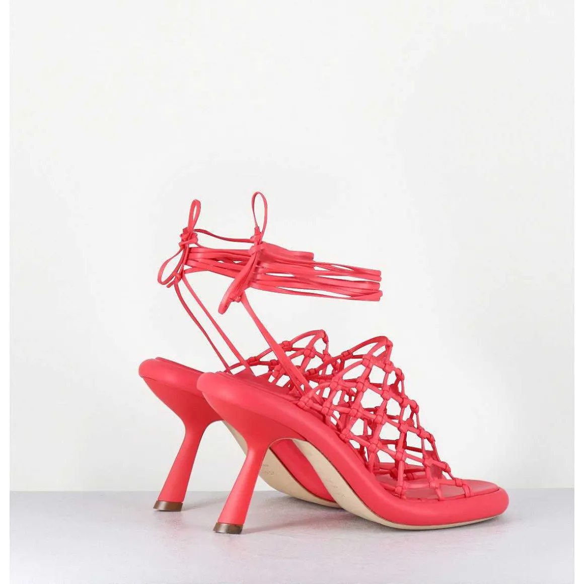 Sandales Talon Destructure En Cuir Tresse Rose - 1C6962D Bright Red