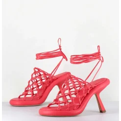 Sandales Talon Destructure En Cuir Tresse Rose - 1C6962D Bright Red