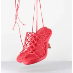 Sandales Talon Destructure En Cuir Tresse Rose - 1C6962D Bright Red