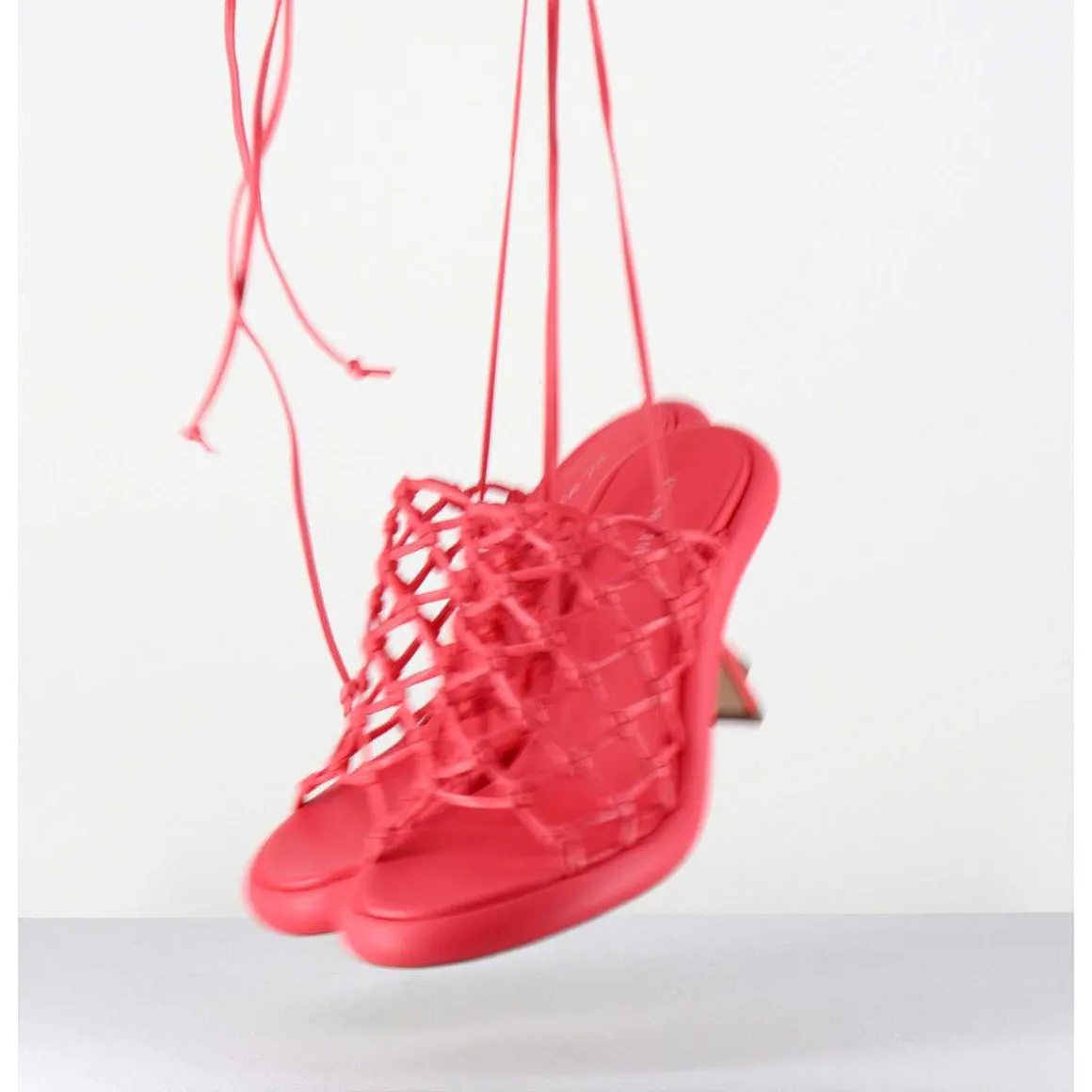Sandales Talon Destructure En Cuir Tresse Rose - 1C6962D Bright Red