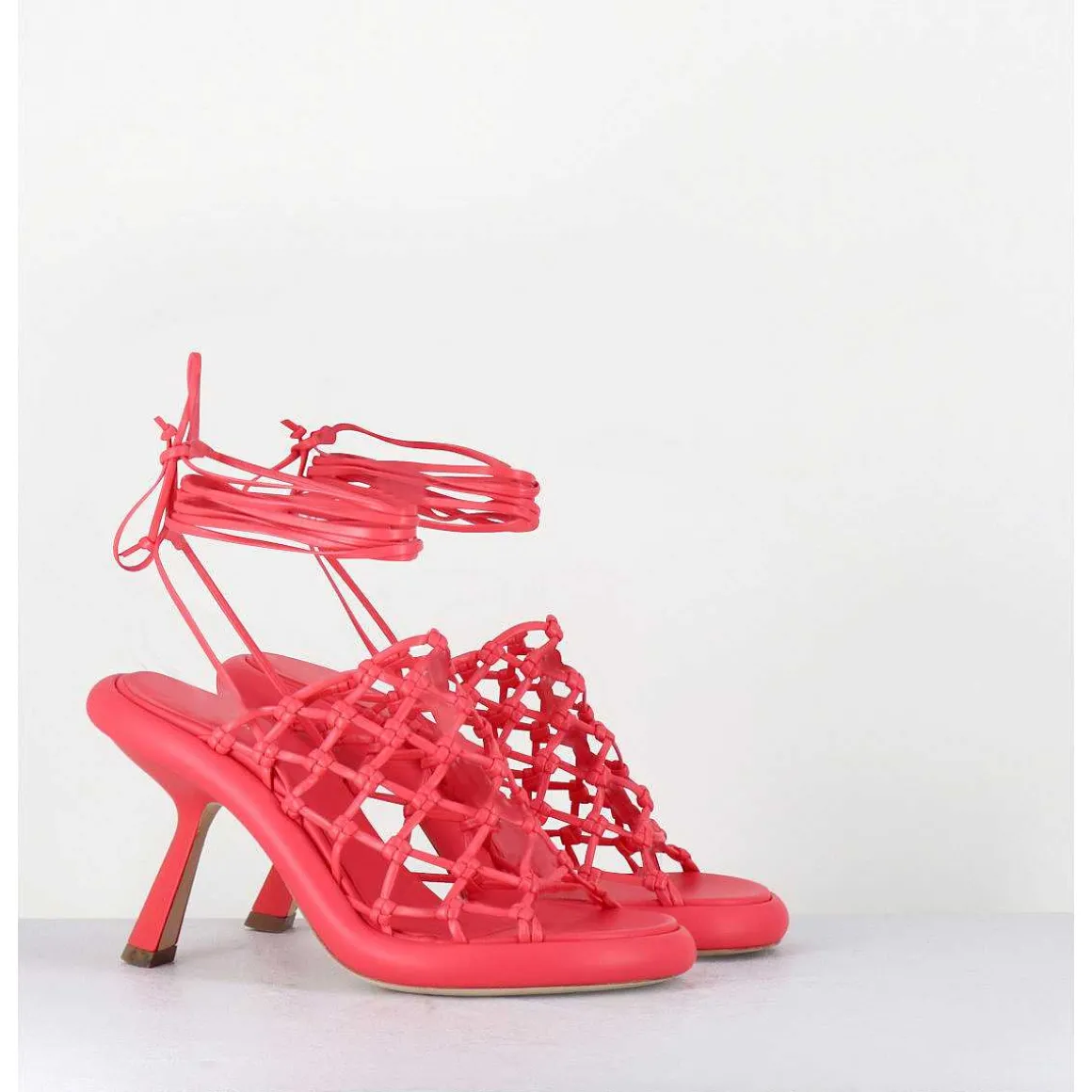 Sandales Talon Destructure En Cuir Tresse Rose - 1C6962D Bright Red