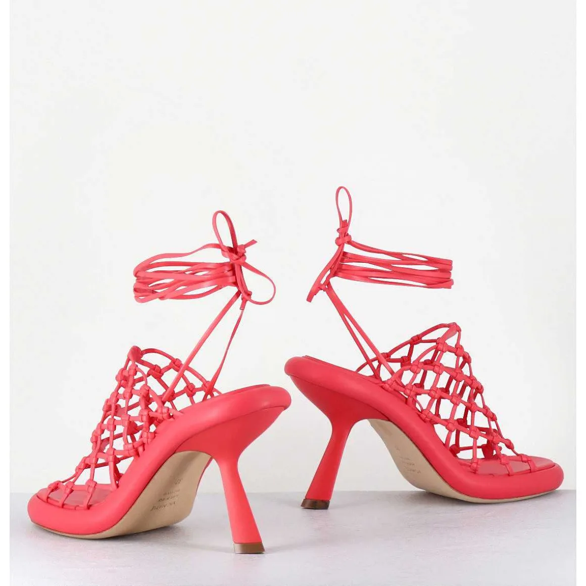 Sandales Talon Destructure En Cuir Tresse Rose - 1C6962D Bright Red