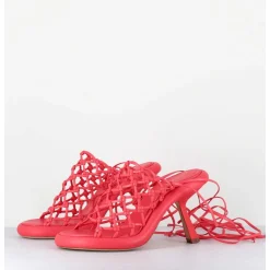 Sandales Talon Destructure En Cuir Tresse Rose - 1C6962D Bright Red