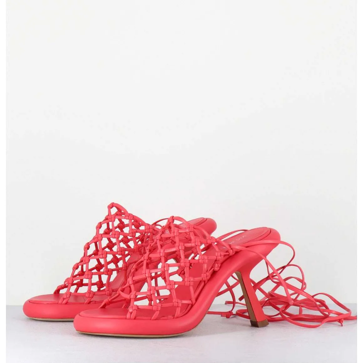 Sandales Talon Destructure En Cuir Tresse Rose - 1C6962D Bright Red