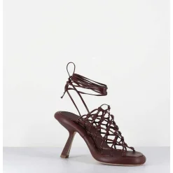 Sandales Talon Destructure En Cuir Tresse Chocolat - 1C6962D Knot Brown