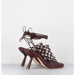 Sandales Talon Destructure En Cuir Tresse Chocolat - 1C6962D Knot Brown