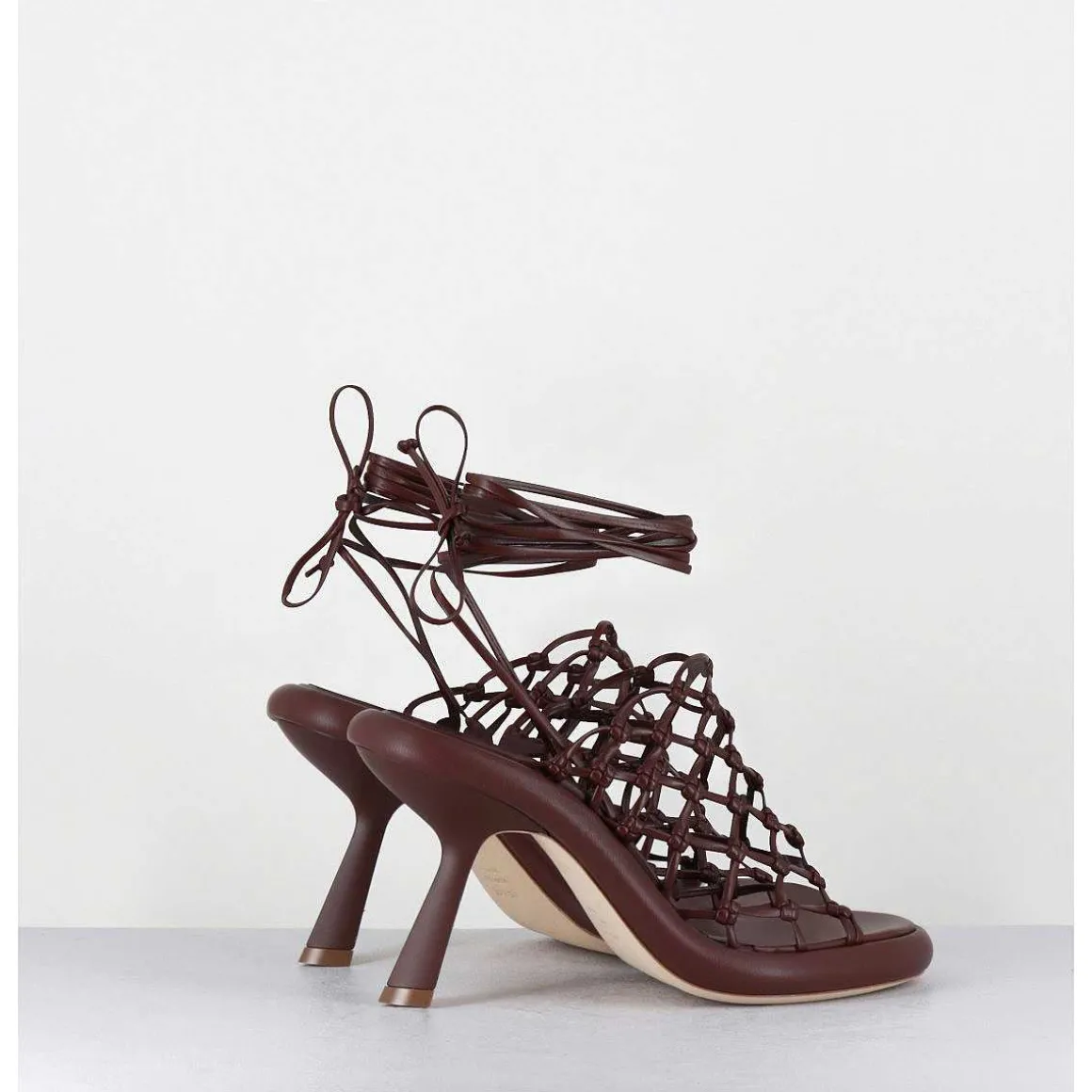 Sandales Talon Destructure En Cuir Tresse Chocolat - 1C6962D Knot Brown