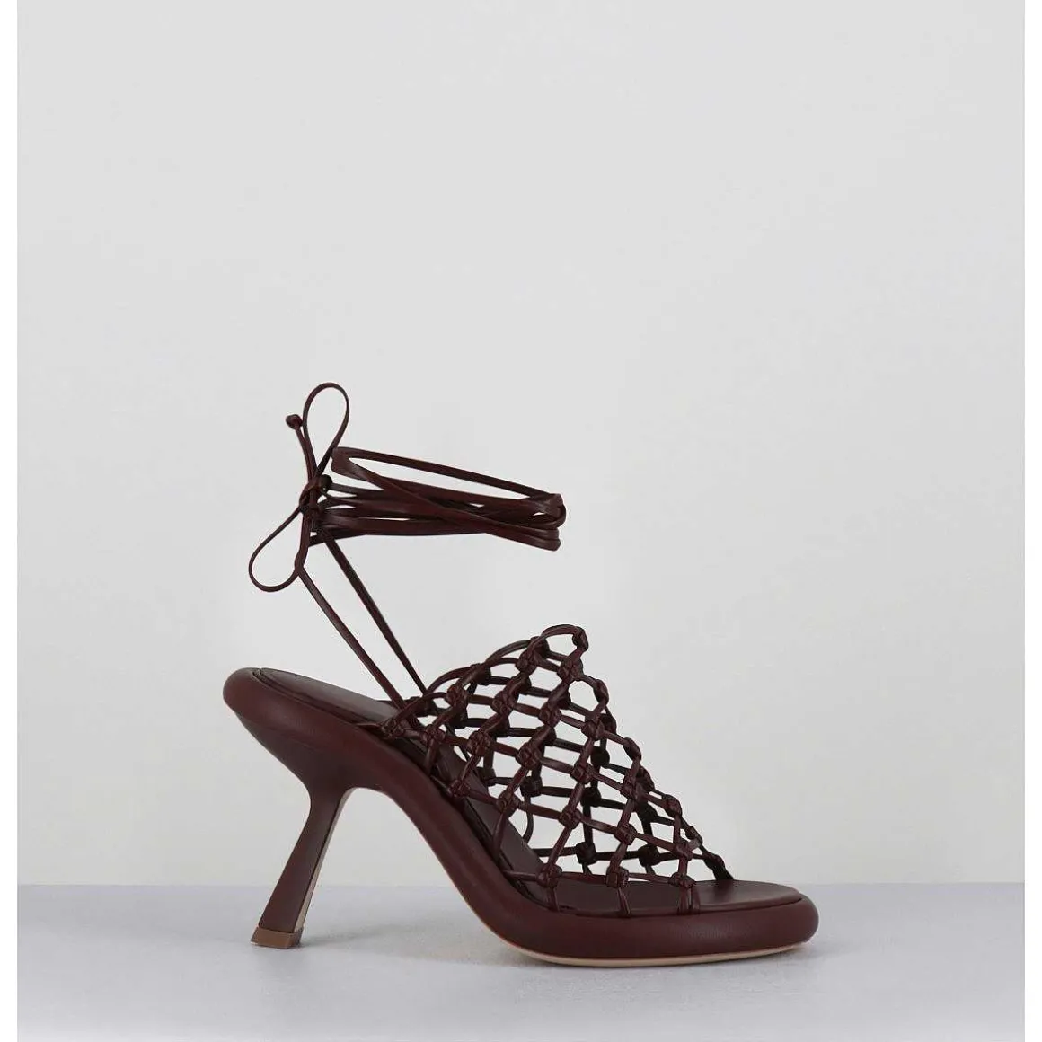 Sandales Talon Destructure En Cuir Tresse Chocolat - 1C6962D Knot Brown