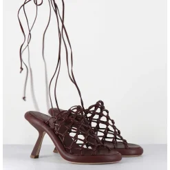Sandales Talon Destructure En Cuir Tresse Chocolat - 1C6962D Knot Brown