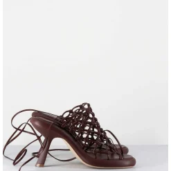 Sandales Talon Destructure En Cuir Tresse Chocolat - 1C6962D Knot Brown