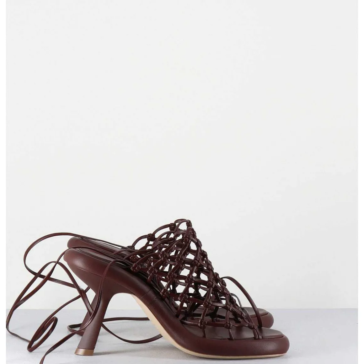 Sandales Talon Destructure En Cuir Tresse Chocolat - 1C6962D Knot Brown
