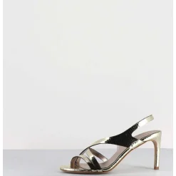 Sandales Talon Fin Slingback En Cuir Metallise Dore - 11527 Viper Platino