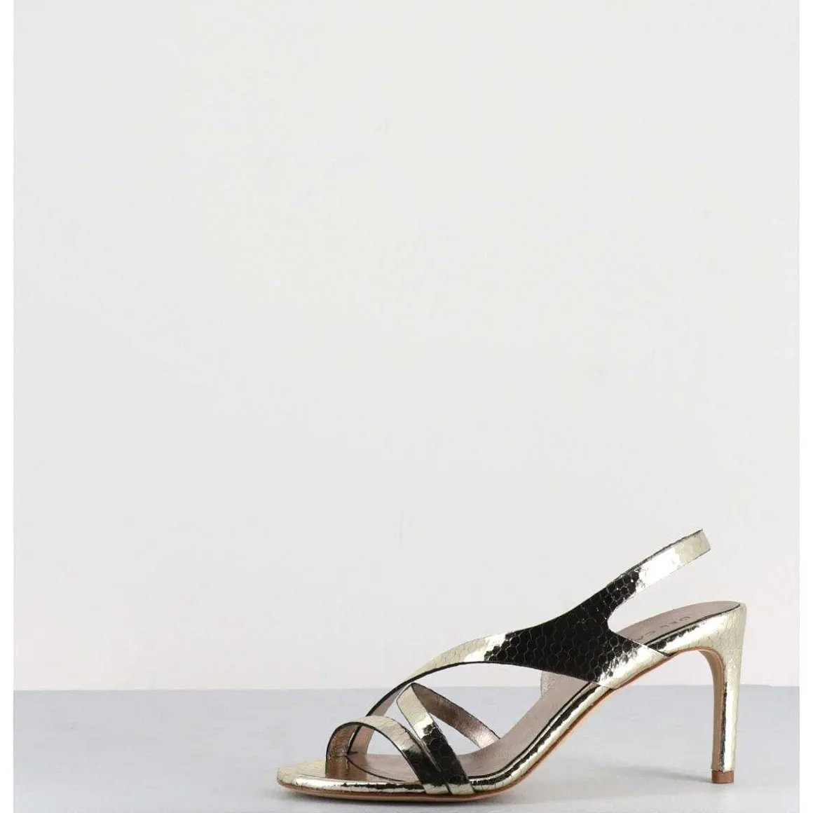 Sandales Talon Fin Slingback En Cuir Metallise Dore - 11527 Viper Platino