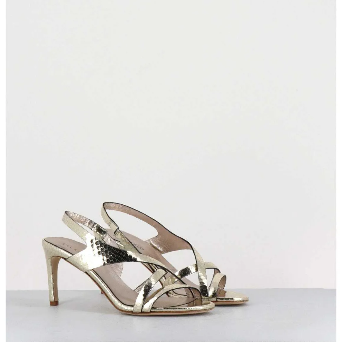 Sandales Talon Fin Slingback En Cuir Metallise Dore - 11527 Viper Platino