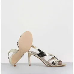 Sandales Talon Fin Slingback En Cuir Metallise Dore - 11527 Viper Platino